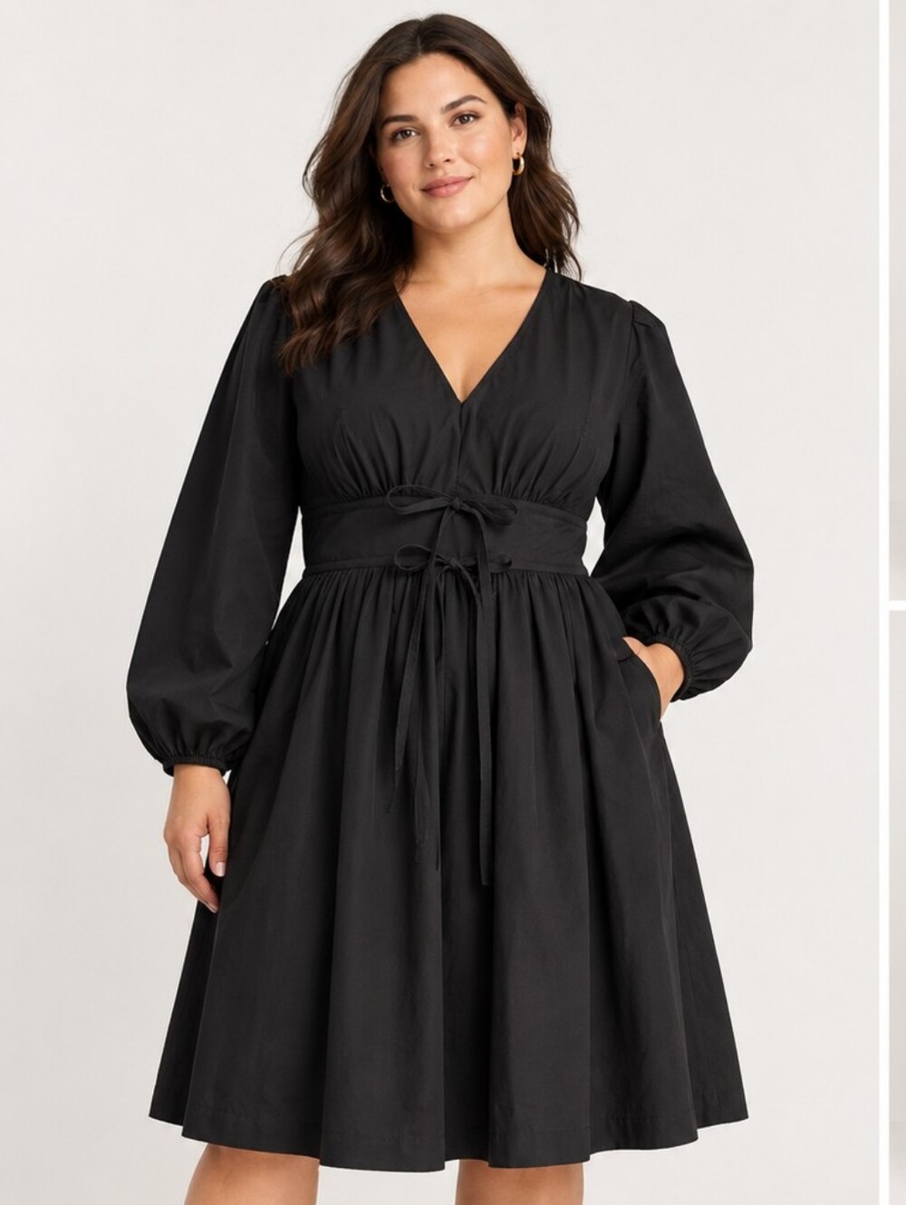 J Crew V-neck cotton poplin mini dress Women's Size 16 Black Puff Long Sleeves